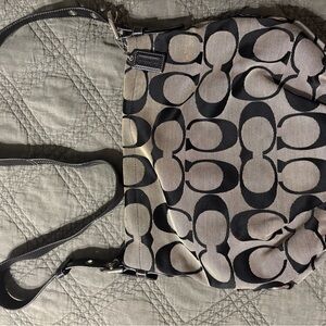 Coach Black and Cream Signature Shoulder Bag